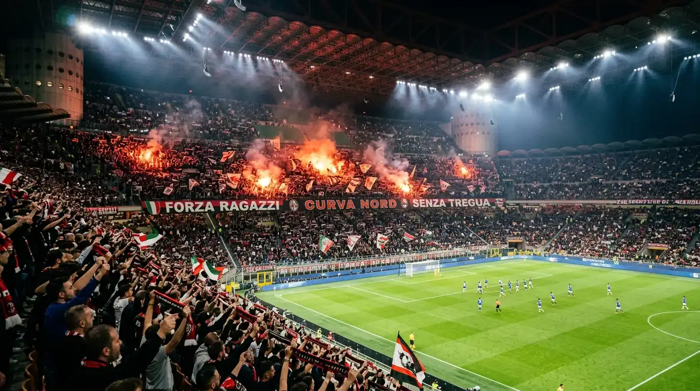 Afición italiana llenando un estadio de la Serie A durante un partido de liga