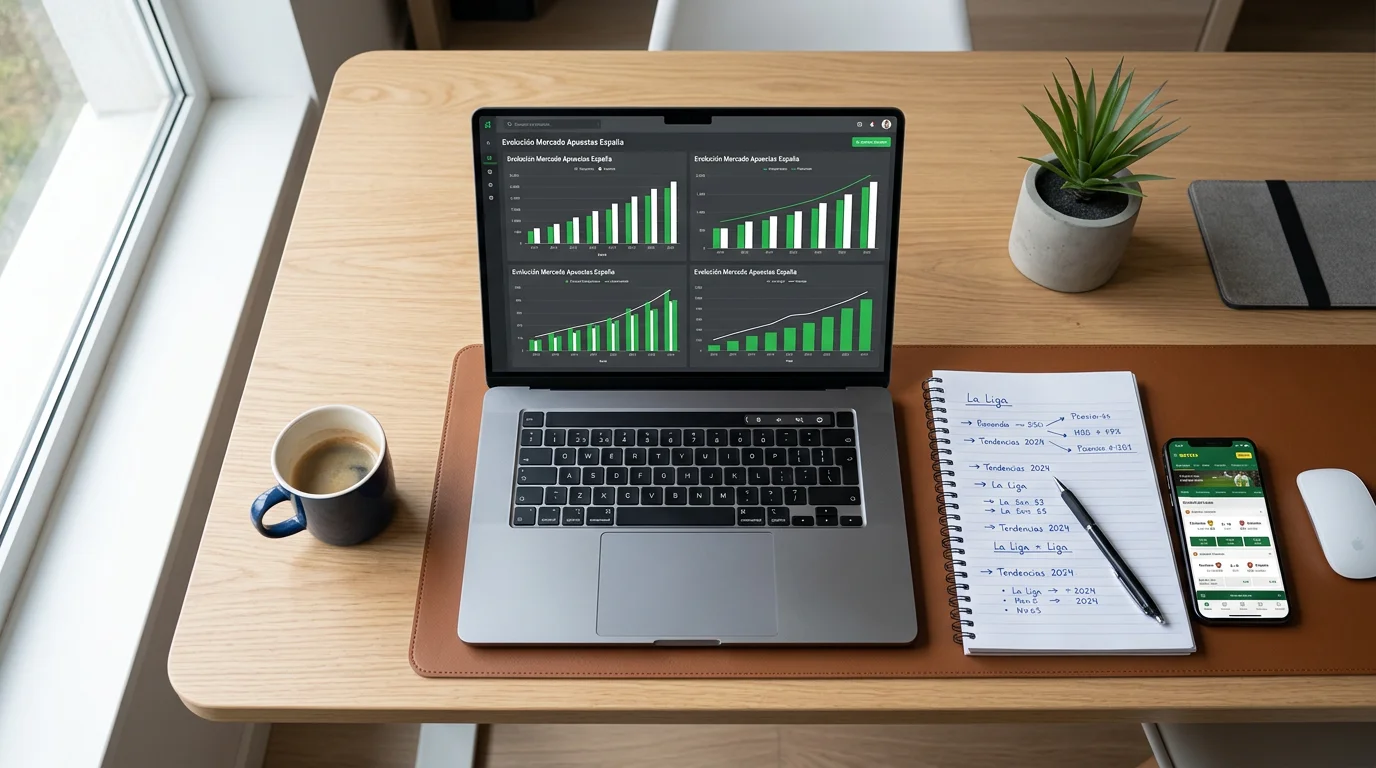 Pantalla de ordenador mostrando datos del mercado de apuestas deportivas en España